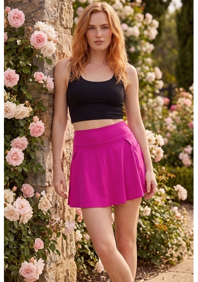 Soulshae Yüksek Bel Cepli Krep Mini Etek Pembe