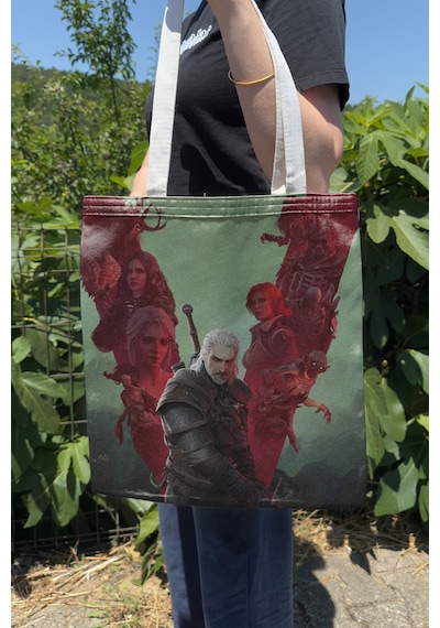 Zipzap Witcher 3 V5 Çift Taraflı Kanvas Baskı Bez Çanta Bilgisayar Oyun Video Oyunu