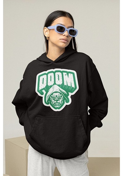 Sevbano Doctor Doom Marvel Karakter Baskılı Unisex Oversize Hoodie Siyah