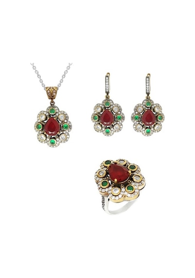 Renkli Taşlı Bronzlu Gümüş Set G52Tk Altınsepeti