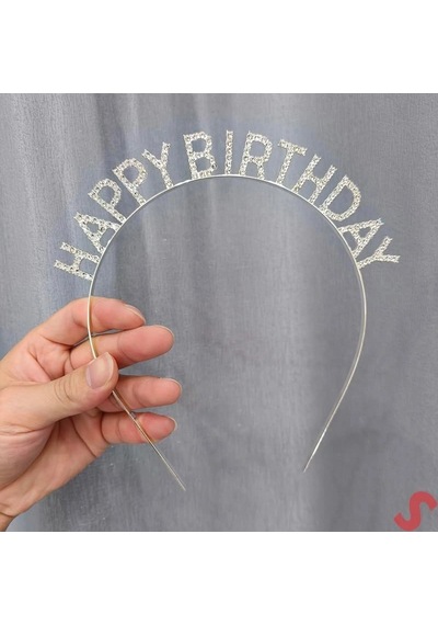 Mey İthalat Gümüş Kristal Taşlı Happy Birthday Doğum Günü Tacı İthal Ürün A Kalite 17x16 Cm
