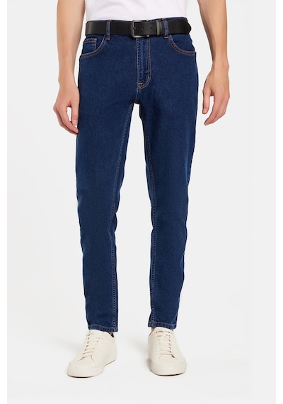 Tudors Erkek Slim Fit Yıkamalı Taşlamalı Esnek Kot Düz Paça Tapered Lacivert Pantolon-34830 Lacivert