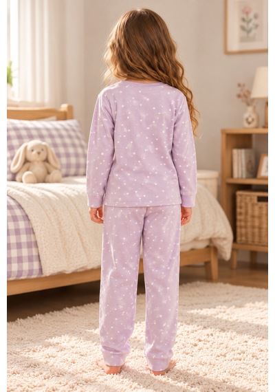 Luess Kız Çocuk Lila Puantiyeli Uzun Kollu Pijama Takımı