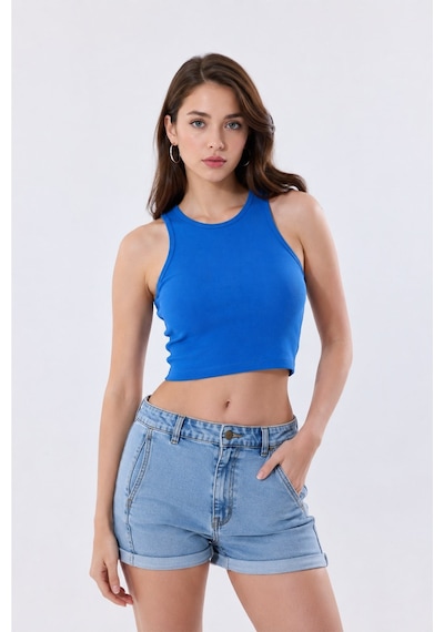 5'li Kadın Pamuklu Likralı Ribana Fitilli Crop Atlet Tişört 27120 Koyu Yeşil 5'li Kadın Pamuklu Likralı Ribana Fitilli Crop Atlet Tişört 27120 Koyu Yeşil