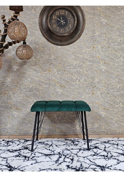 Zafir Metal Siyah Tel Ayaklı 60 Cm Puf Bench - Puf - Bench - Oturak - Mutfak Oturağı - Antre Oturağı Yeşil