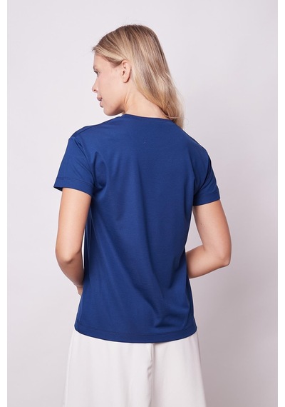 Jument Kadın Sıfır Yaka Kırışmaz Span Karışımlı Şık Kısa Kol Likralı T-shirt Bluz-lacivert Lacivert Jument Kadın Sıfır Yaka Kırışmaz Span Karışımlı Şık Kısa Kol Likralı T-shirt Bluz-lacivert Lacivert