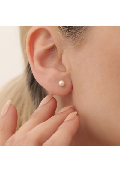 925 Ayar Gümüş Beyaz Kültür İncisi Hediye Çivi Küpe-5mm