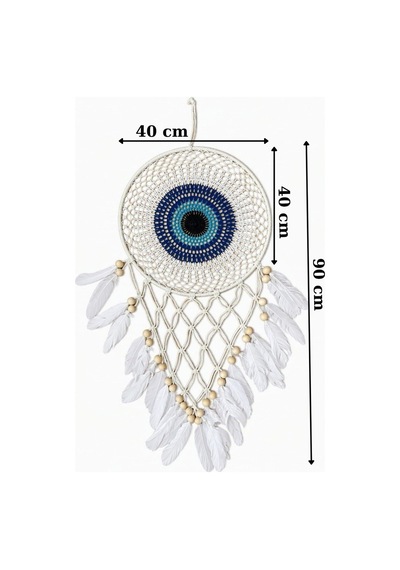 Nazar Motifli Düş Kapanı Rüya Kapanı Dream Catcher Beyaz Tüylü Bohem Duvar Süsü Bohem El Yapımı Düş Kapanı 53035216