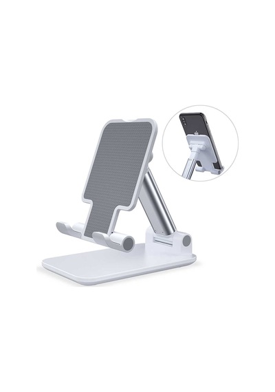 Beyaz Gümüş Katlanabilir Masaüstü Tablet Ve Telefon Tutucu Deskop Stand Rz-054 Beyaz-gümüş