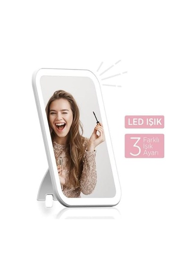 Masaüstü Dokunmatik Makyaj Aynası Led Işıklı Beyaz Renk Make Up Mirror Genel