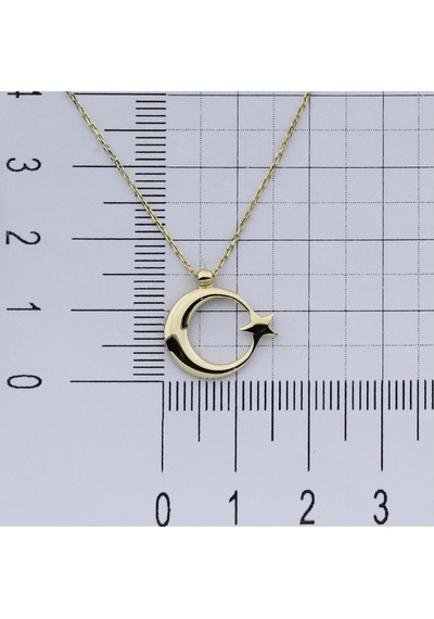 14k Altın Şanlı Ay Yıldız Kolye Sarı