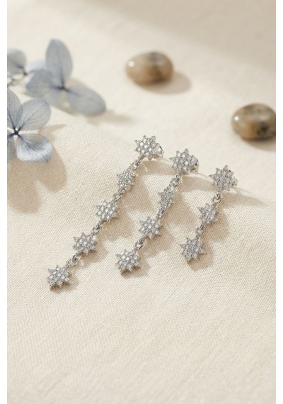 3 Lü Set Küpe Gümüş Renk Kutup Yıldızı Detaylı Tj-bkp11947 Beyaz