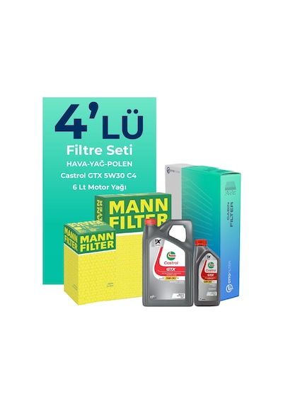 Mann Jaguar Xf 3.0 Benzinli Filtre Bakım Seti Castrol Motor Yağlı (2007-2015) 4 Lü