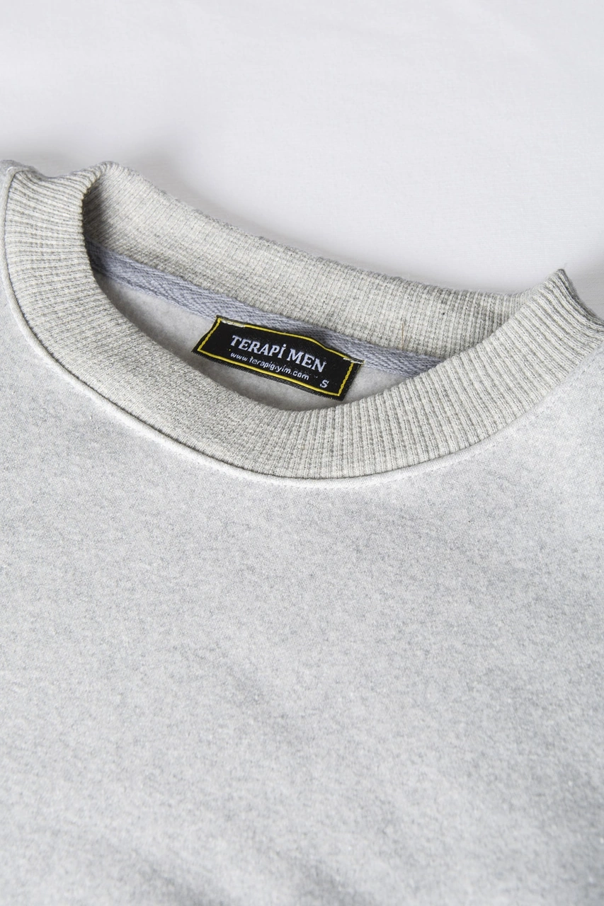 Veaven Unisex Gri Oversize Kalın Üç Iplik Şardonlu Bisiklet Yaka Basic Sweatshirt Gri