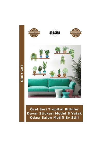 Özel Seri Tropikal Bitkiler Duvar Stickerı Model B Yatak Odası Salon Motifi Ev Stili Çok Renkli