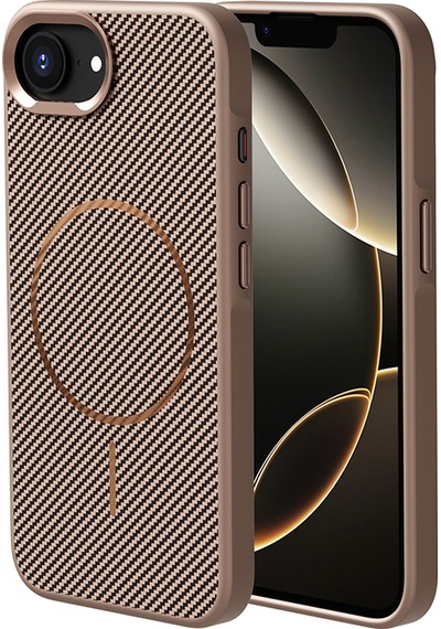 Apple Uyumlu iPhone 17e Kılıf M-safe Şarj Özellikli Karbon Fiber Görünümlü Zore Troy Kapak - Gold