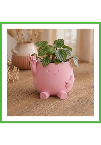 Vaveni 3d Baskı Smiley Face Planter - Gülümseyen Karakterli Saksı-pembe Arz