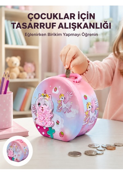 Mini Çocuk Para Kasası Güvenli Kilitli Birikim Kutusu Sarı