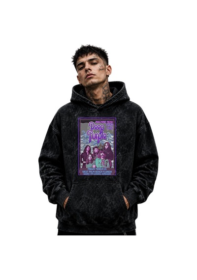 Sevbano Deep Purple Rock Metal Müzik Grubu Baskılı Unisex Oversize Yıkama Siyah