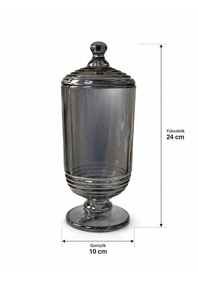 Chacha Home Halkalı Cam Kapaklı Ayaklı Drajellik & Şekerlik 780 Ml - 24 Cm Füme