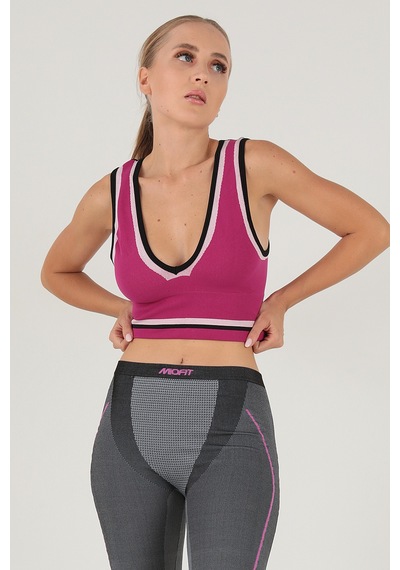 Doremi Seamless Crop Renk Bloklu Spor Bluz FUŞYA