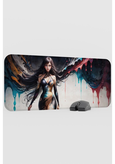 Dijital Art Anime Kadın Figür V5 70x30 Xl Gaming Kauçuk Kaymaz Taban Mouse Pad Fare Altlığı