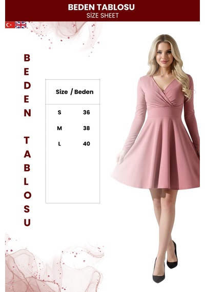 Zedefx Kadın Kruvaze Yaka Kloş Elbise Pembe