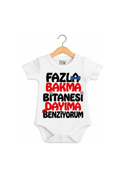 Babylimon Fazla Bakma Bitanesi Dayıma Benziyorum Yazılı Baskılı Bebek Zıbını Beyaz - 936718408 Beyaz