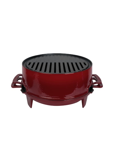 Lava Döküm Yuvarlak Mangal Izgara Set Döküm Demir Yekpare Çift Kulplu Çap Ø 36cm. Bordo