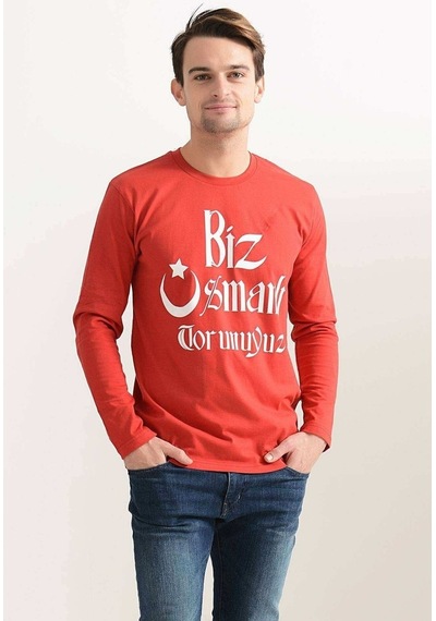 Tshirthane Biz Osmanlı Torunuyuz Baskılı Kırmızı Erkek Sweatshir