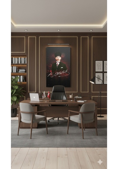 Mustafa Kemal Atatürk Şık Portre Cam Tablo Hediyelik Özel Tasarım