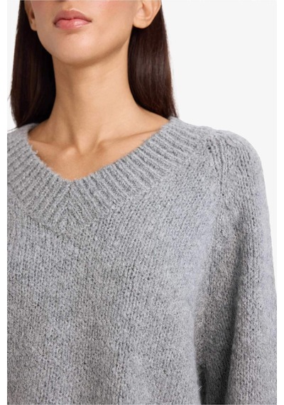 Defacto Oversize Geniş Kalıp V Yaka Triko Kazak G6290ax25wngr156 Gri-gr156