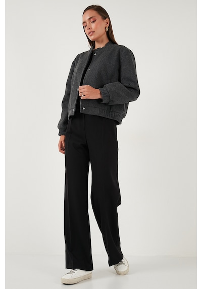 Lela Loose Fit Sıfır Yaka Çıtçıtlı Kaşe Kısa Bayan Mont 6810178 Antrasit