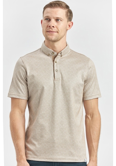 Bej Desenli Merserize Düğmeli Yaka Garnili Pamuklu Casual Slim Fit Dar Kesim Tişört 1011240164 Bej