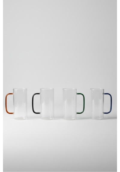 4 Kişilik Geometrik Tasarım Cam Çay Kupa Takımı 380 Ml Beyaz