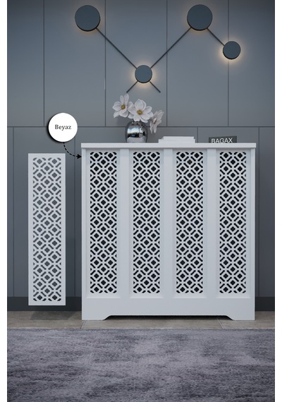 Dekoratif Petek Dolabı Kalorifer Peteği Kapatma Ünitesi Modern Tasarım İç Ölçü 76 Cm Dış Ölçü 80 Cm Petek 76 Beyaz D4