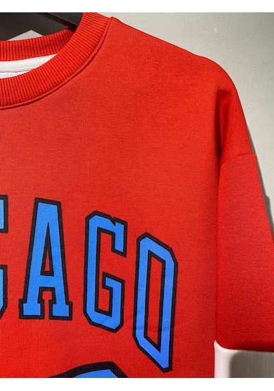 Erkek Kırmızı Unısex Oversize Chicago 23 Baskılı Polarlı Sweat Kırmızı