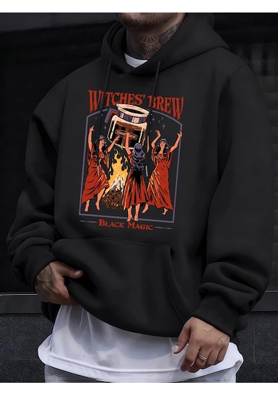 Tarzsokak Cadılar Brew Black Magic Baskılı Erkek Kazak Rahat Kazak Gevşek Trendy Tüm Maç Hoody Unisex S Siyah