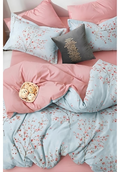 İqon Lastikli Çarşaflı Nevresim Takımı Çift Kişilik Blossom Mavi Blossom Mavi