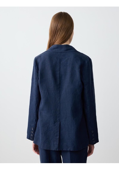 Jimmy Key Lacivert %100 Keten Düz Kesim Blazer Ceket 5sw052585494