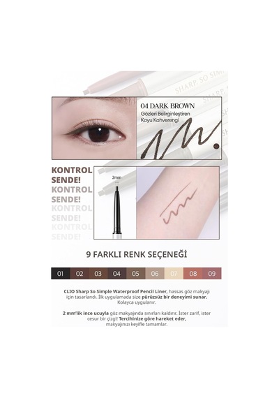 Suya Dayanıklı, İnce Uçlu Göz Kalemi Sharp So Simple Waterproof Pencil Liner 004 Dark Brown Diğer