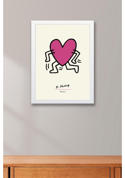 Keith Haring Heart Çerçeveli Tablo - Kalp - Eklektik Tarz Duvar Dekoru