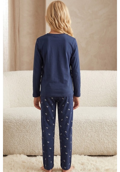Siyah İnci Pamuklu Likralı Örme Pijama Takım26241164 Lacivert