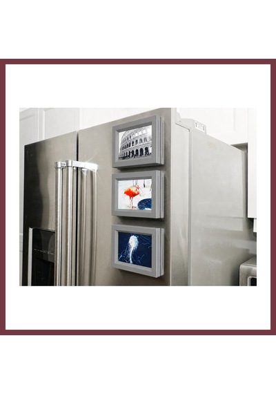 Storeşahin 3d Baskı 3lü Magnet Fotoğraf Çerçevesi Seti - Buzdolabı İçin Mini Manyetik Resim Çerçevesi, Dekoratif Magnet-gri Shn0720