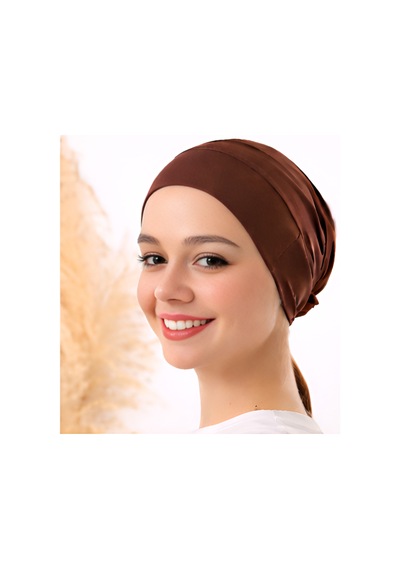 Melodi Scarf Tesettür Silikonlu Kaymaz Bone - Likralı Bağlamalı Bone - Sıkmayan Rahat Nefes Alan Kumaş Kahverengi