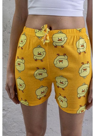 Giysa Kadın Beli Lastikli Desenli Şort Pijama Altı Sarı - 2027 Sarı