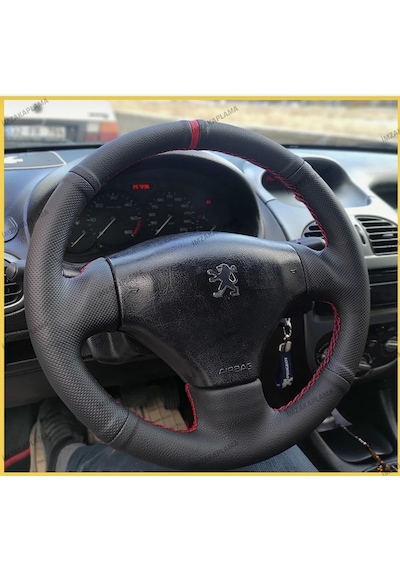 Peugeot 206 Araca Özel Direksiyon Kılıfı Noktalı Düz Kırmızı Dik