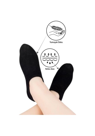 Görünmez Sneakers Siyah Kadın Spor Ayakkabı Çorabı 6 Çift Siyah