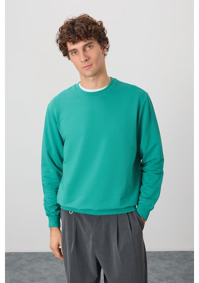 Air Jones Tommy Life Deniz Yeşili Pamuk Yumuşak Dokulu Standart Fit Basic Erkek Sweatshirt - 88363 Yeşil