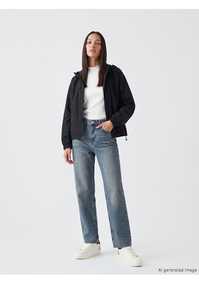 Lcw Everyday Siyah Kapüşonlu Oversize Kadın Yağmurluk